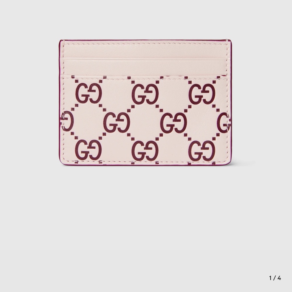 New Gucci Pink Rossi Ancora GG Pattern Card Holder Box Ribbon Bag Included - Picture 6 of 6